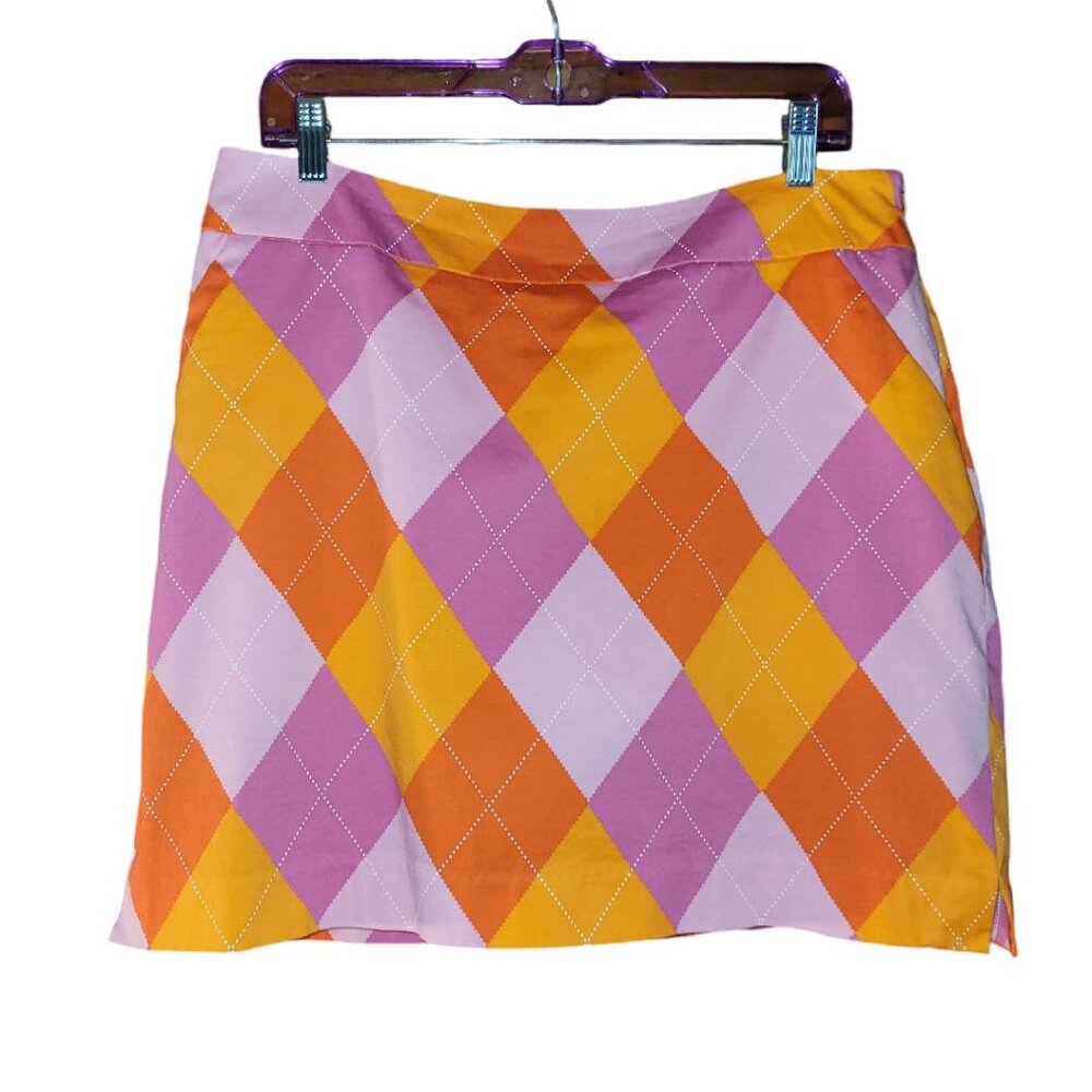 LOUDMOUTH Ladies Orange-Pink-Multicolor Golf Skort Size 8 Three Pockets Side Zip